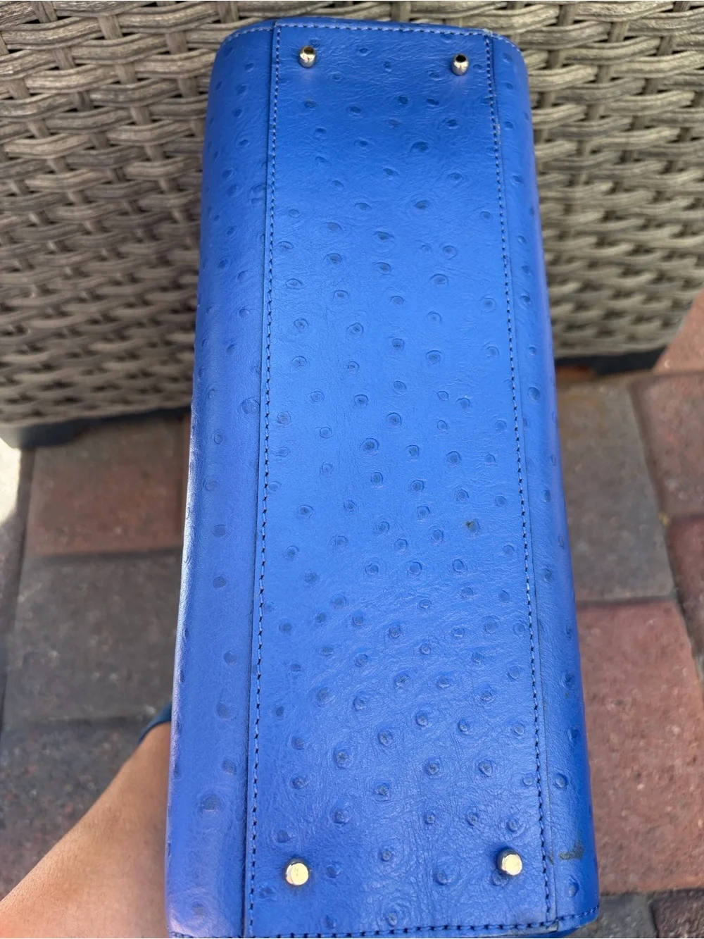 kate spade Royal Blue Ostrich-Embossed Satchel with Gold Hardware